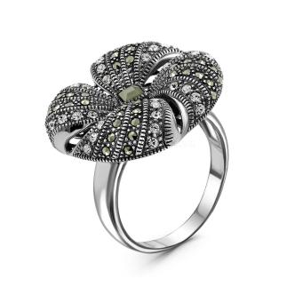 Кольцо из чернёного серебра с горным хрусталём и марказитами