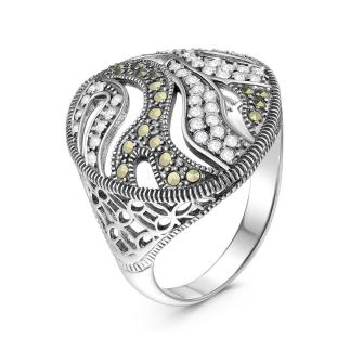 Кольцо из чернёного серебра с горным хрусталём и марказитами