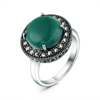 Кольцо из чернёного серебра с агатом и марказитами