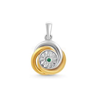 Подвеска-кулон из родированного серебра с изумрудом и золочением