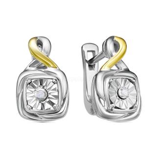 Серьги из родированного серебра с бриллиантом и золочением 