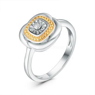 Кольцо из серебра с бриллиантом и золочением родированное 