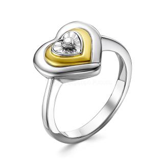 Кольцо из родированного серебра с бриллиантом и золочением 