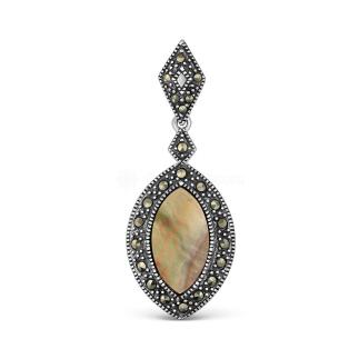 Подвеска женская из чернёного серебра с натуральным зелёным перламутром и марказитами