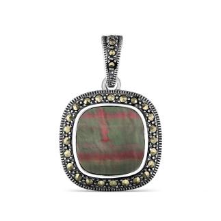 Подвеска из чернёного серебра с натуральным перламутром и марказитами