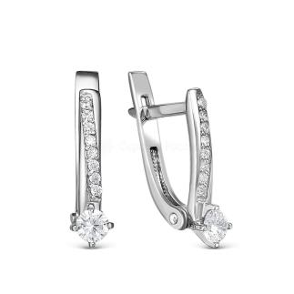 Серьги из серебра с фианитами родированные