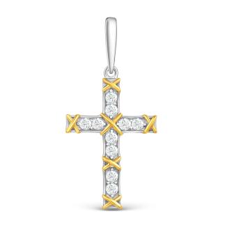 Подвеска-крест из родированного серебра с фианитами и золочением