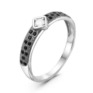 Кольцо из серебра с фианитами родированное
