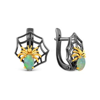 Серьги из серебра с нат.эфиопским опалом и золочением родированные