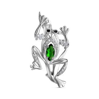Брошь из серебра с фианитами родированная - Лягушка