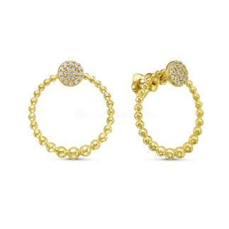 Серьги-пусеты из золочёного серебра с фианитами (2 в 1)