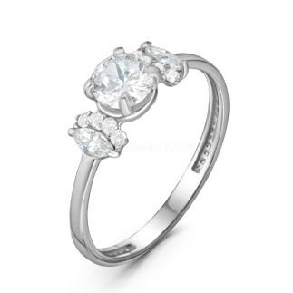 Кольцо из серебра с фианитами родированное