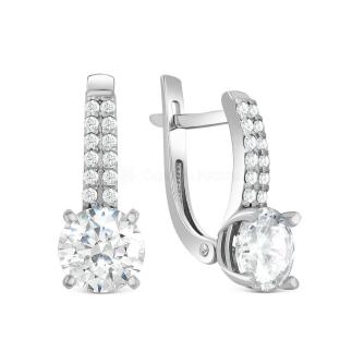 Серьги из серебра с фианитами родированные