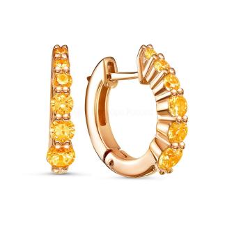 Серьги из золочёного серебра с нат.цитрином