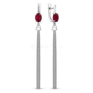 Серьги из серебра с нат.рубином родированные
