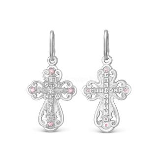 Крест из серебра с фианитами родированный - 2,6 см