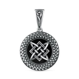 Подвеска Звезда Руси кулон славянский оберег с натуральным камнем чёрный агат чернёное серебро