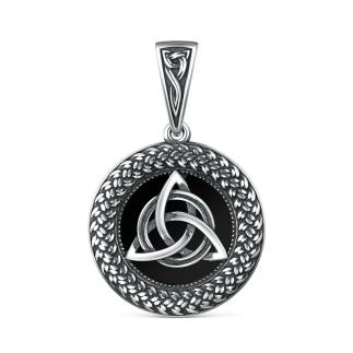 Подвеска-оберег из чернёного серебра с чёрным агатом - Триксель (Солнечный символ, отображающий движение солнца в трех стадиях: восход, зенит, закат. Символ равновесия с природой, которое дает спокойс