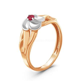 Кольцо из золочёного серебра с нат.рубином и родированием