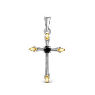 Подвеска-крест из родированного серебра с нат.шпинелью и золочением - 2,4 см