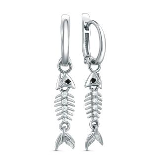 Серьги из серебра с фианитами родированные (2 в 1)