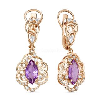 Серьги из золочёного серебра с синт.александритом и фианитами