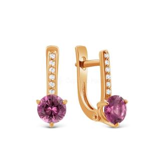 Серьги из золочёного серебра с синт.александритом и фианитами