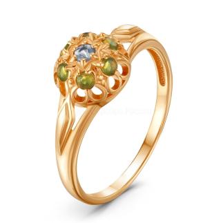 Кольцо из золочёного серебра с нат.танзанитом и нат.эфиопским опалом