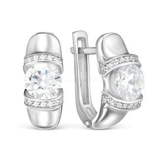 Серьги из серебра с фианитами родированные