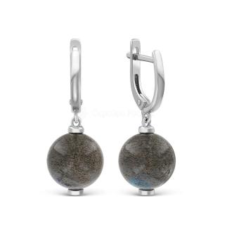 Серьги из серебра с нат.лабрадоритом родированные