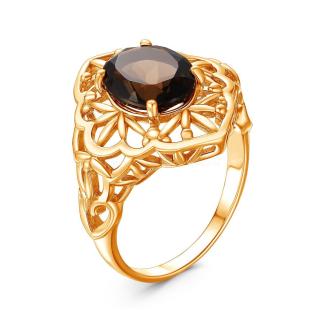 Кольцо женское из золочёного серебра с натуральным раух-топазом
