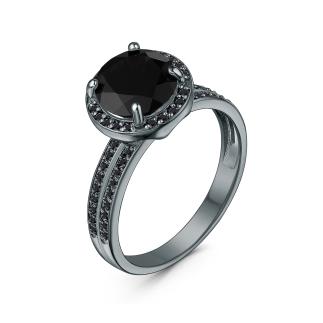 Кольцо из серебра с нат.чёрной шпинелью родированное
