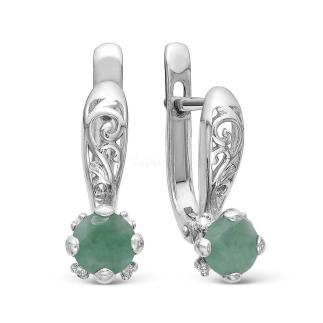 Серьги из серебра с бериллом зеленым и фианитами родированные