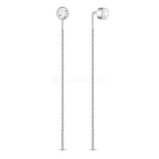 Серьги-продёвки из серебра с фианитами родированные