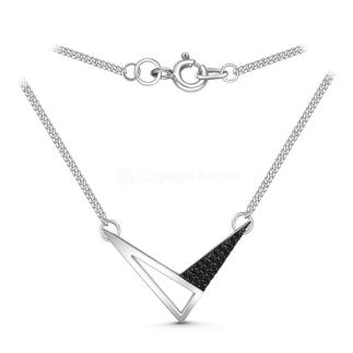 Колье Галочка из серебра с натуральной чёрной шпинелью родированное