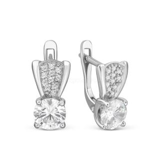 Серьги из серебра с фианитами родированные