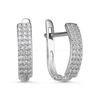 Серьги из серебра с фианитами родированные