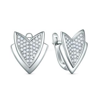 Серьги из серебра с фианитами родированные