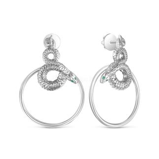 Серьги-пусеты из серебра с фианитами родированные (3 в 1)