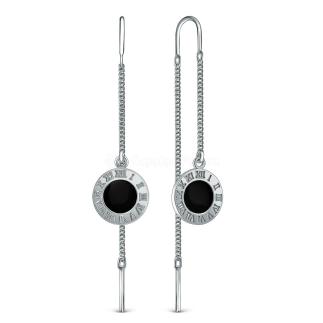 Серьги-продёвки из серебра с чёрной эмалью родированные