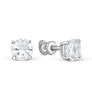 Серьги-пусеты из серебра с фианитами родированные