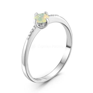 Кольцо из серебра с нат. эфиопским опалом и фианитами родированное