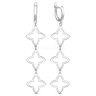 Серьги длинные форма клевер из серебра родированные коллекция quatrefoil