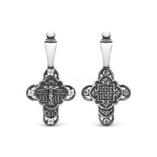 Крест из чернёного серебра с фианитами - 3,1 см