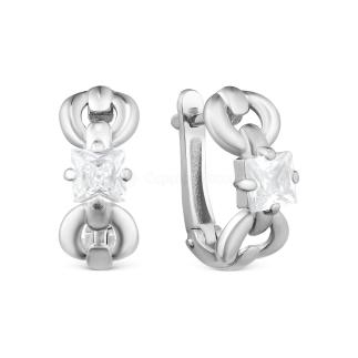 Серьги из серебра с фианитами родированные