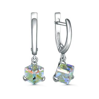Серьги из серебра с кристаллами Swarovski Северное сияние родированные