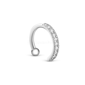 Серьга-каффа из серебра с фианитами родированная