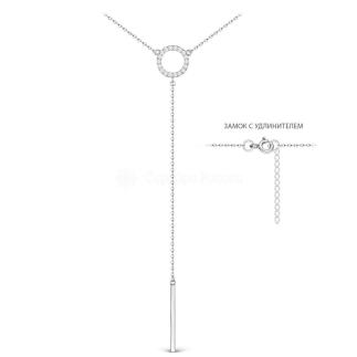Колье длинное из серебра с фианитами родированное