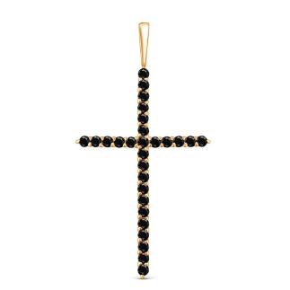 Подвеска из золочёного серебра с натуральной чёрной шпинелью - Крест