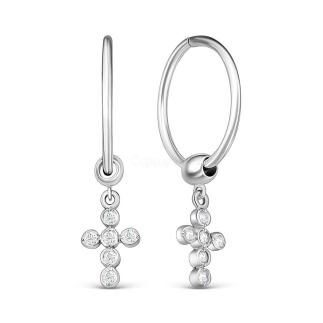 Серьги-конго из серебра с фианитами родированные (2 в 1)